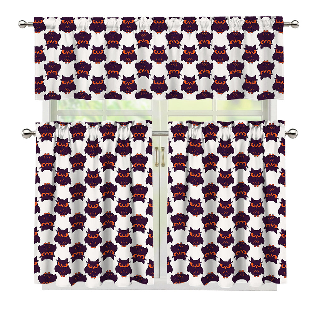 Halloween Owl Pattern Print 3 Piece Kitchen Curtains