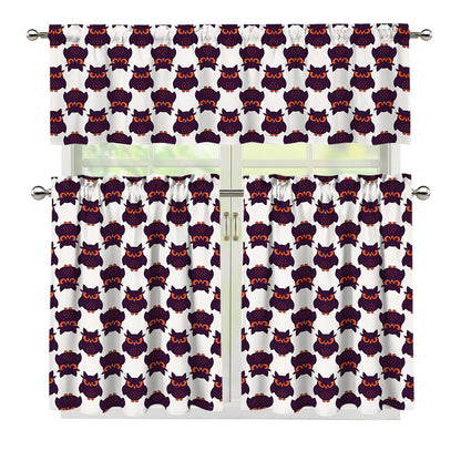 Halloween Owl Pattern Print 3 Piece Kitchen Curtains
