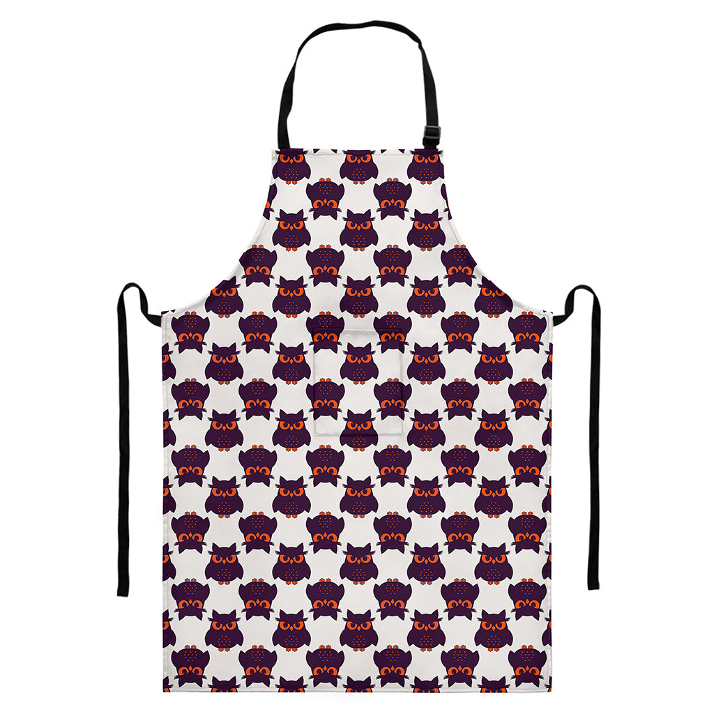 Halloween Owl Pattern Print Bib Apron With Pocket