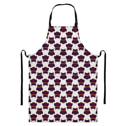 Halloween Owl Pattern Print Bib Apron With Pocket