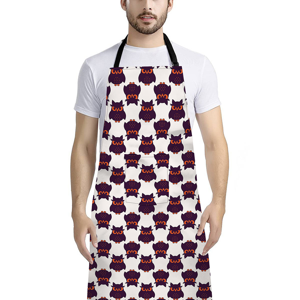 Halloween Owl Pattern Print Bib Apron With Pocket