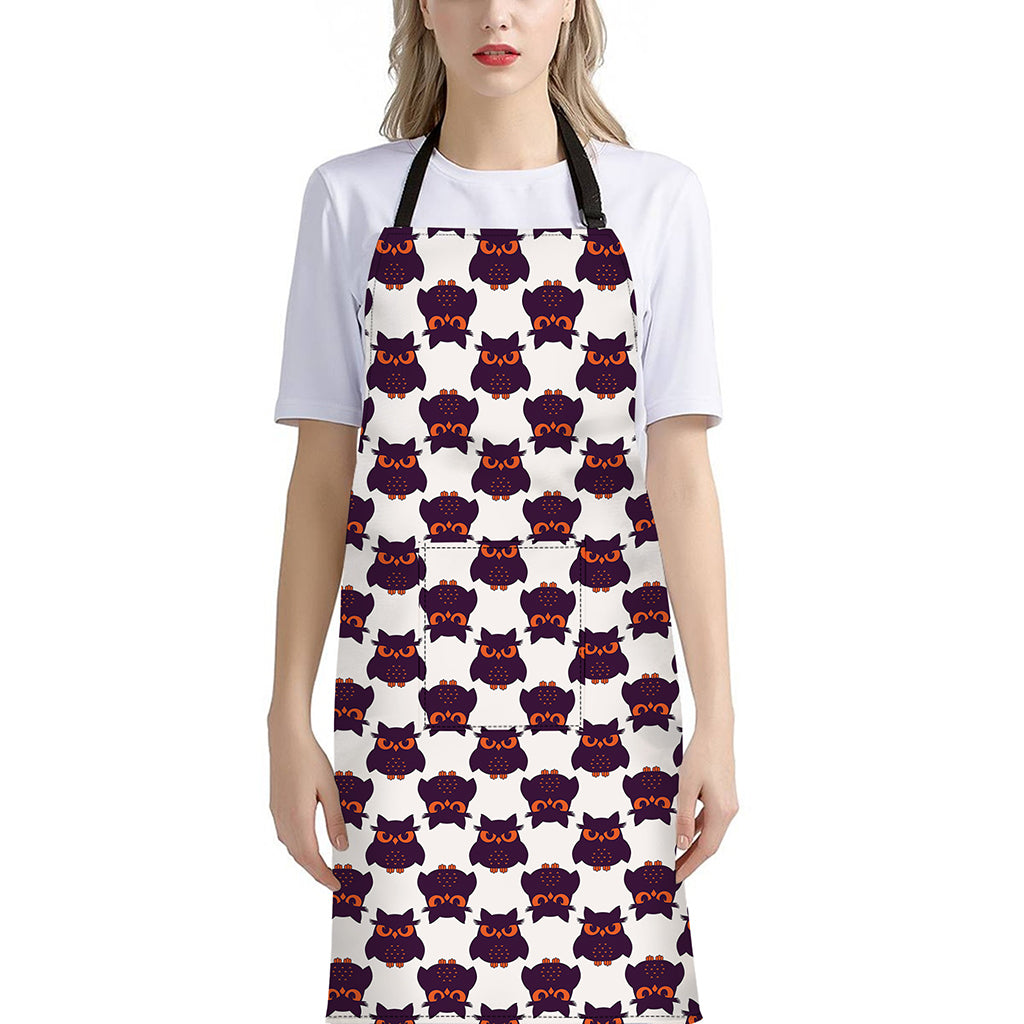 Halloween Owl Pattern Print Bib Apron With Pocket