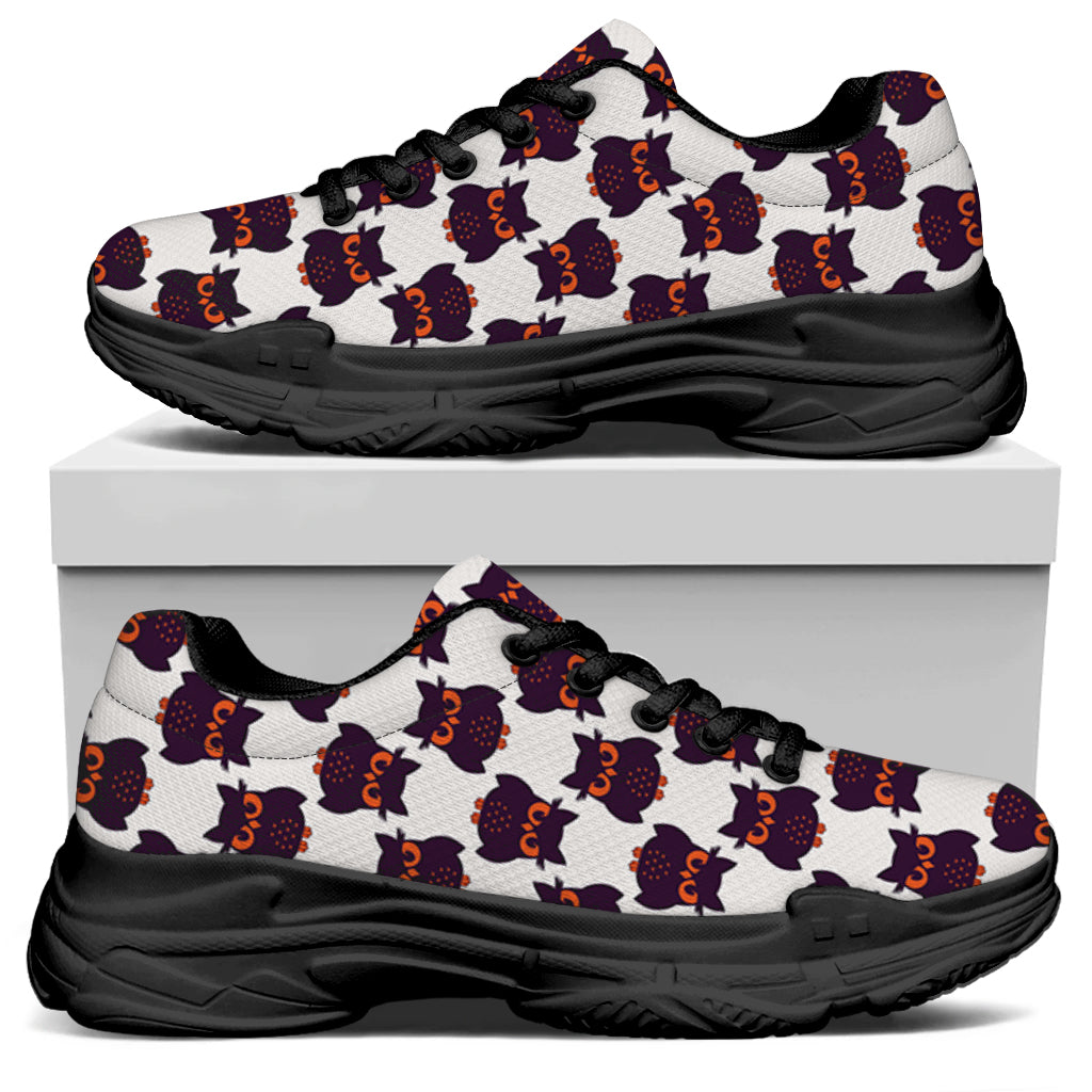 Halloween Owl Pattern Print Black Chunky Shoes