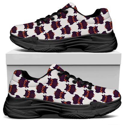 Halloween Owl Pattern Print Black Chunky Shoes
