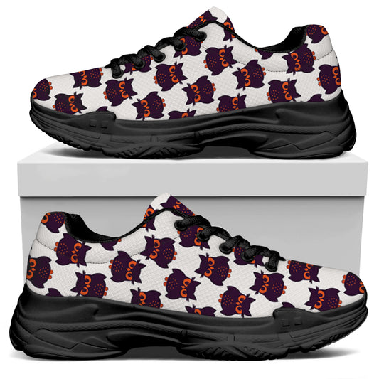Halloween Owl Pattern Print Black Chunky Shoes