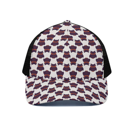 Halloween Owl Pattern Print Black Mesh Trucker Cap