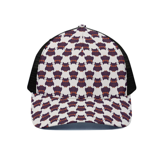Halloween Owl Pattern Print Black Mesh Trucker Cap