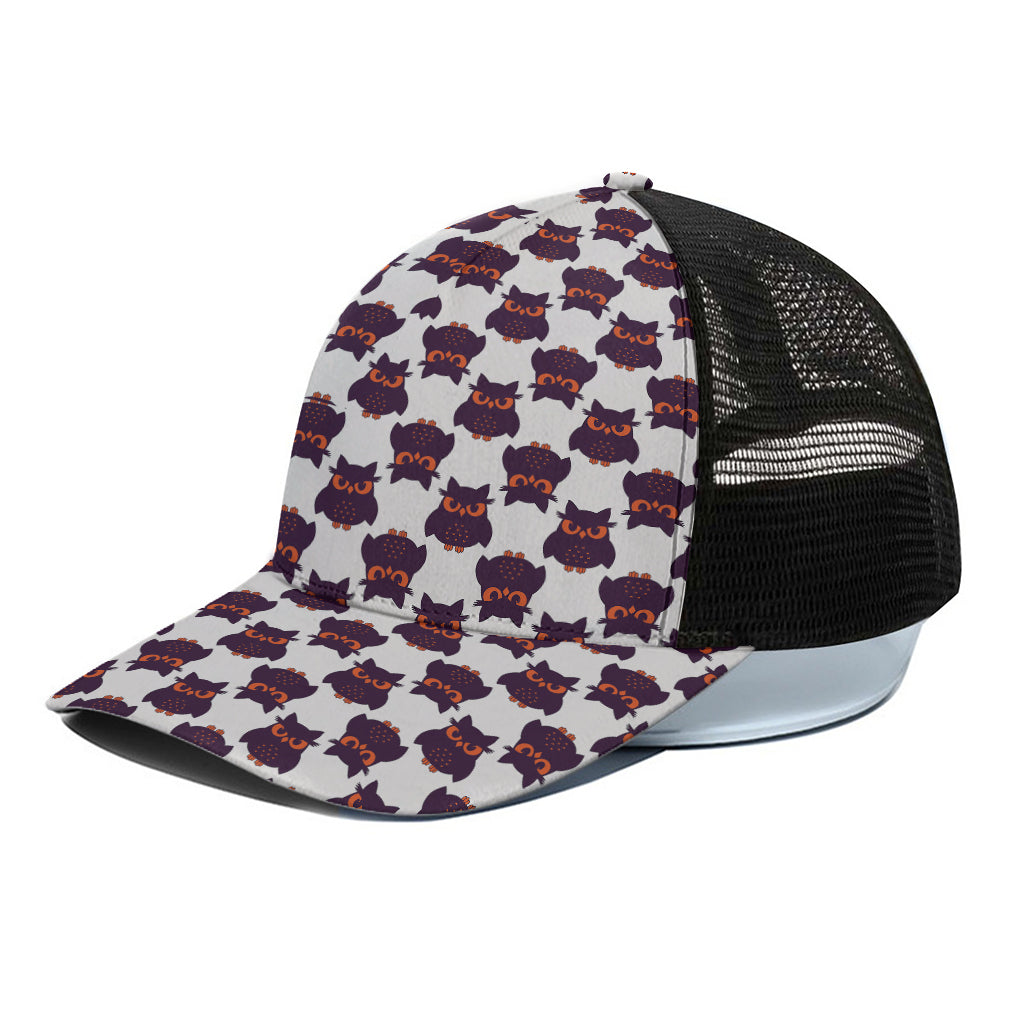 Halloween Owl Pattern Print Black Mesh Trucker Cap