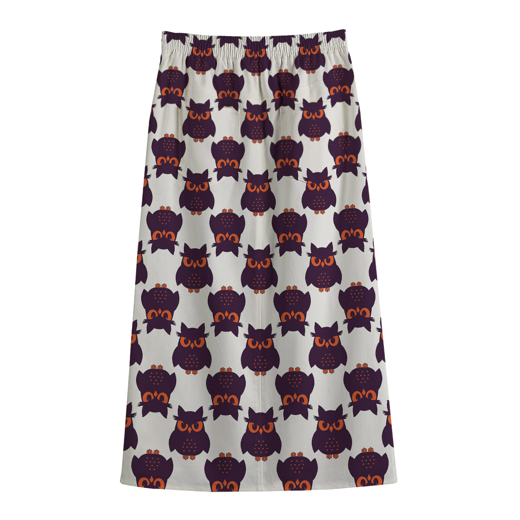 Halloween Owl Pattern Print Cotton Front Slit Maxi Skirt