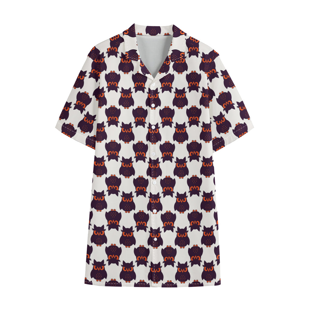 Halloween Owl Pattern Print Cotton Hawaiian Shirt