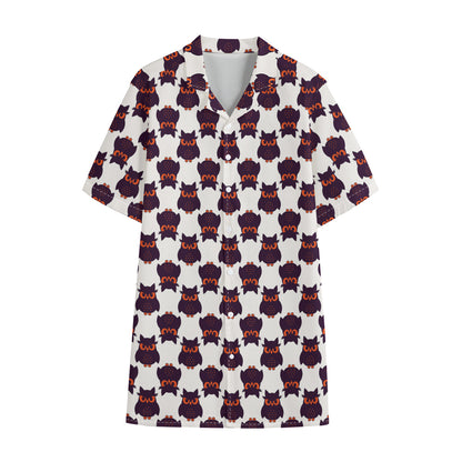 Halloween Owl Pattern Print Cotton Hawaiian Shirt