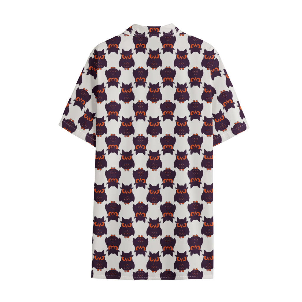Halloween Owl Pattern Print Cotton Hawaiian Shirt