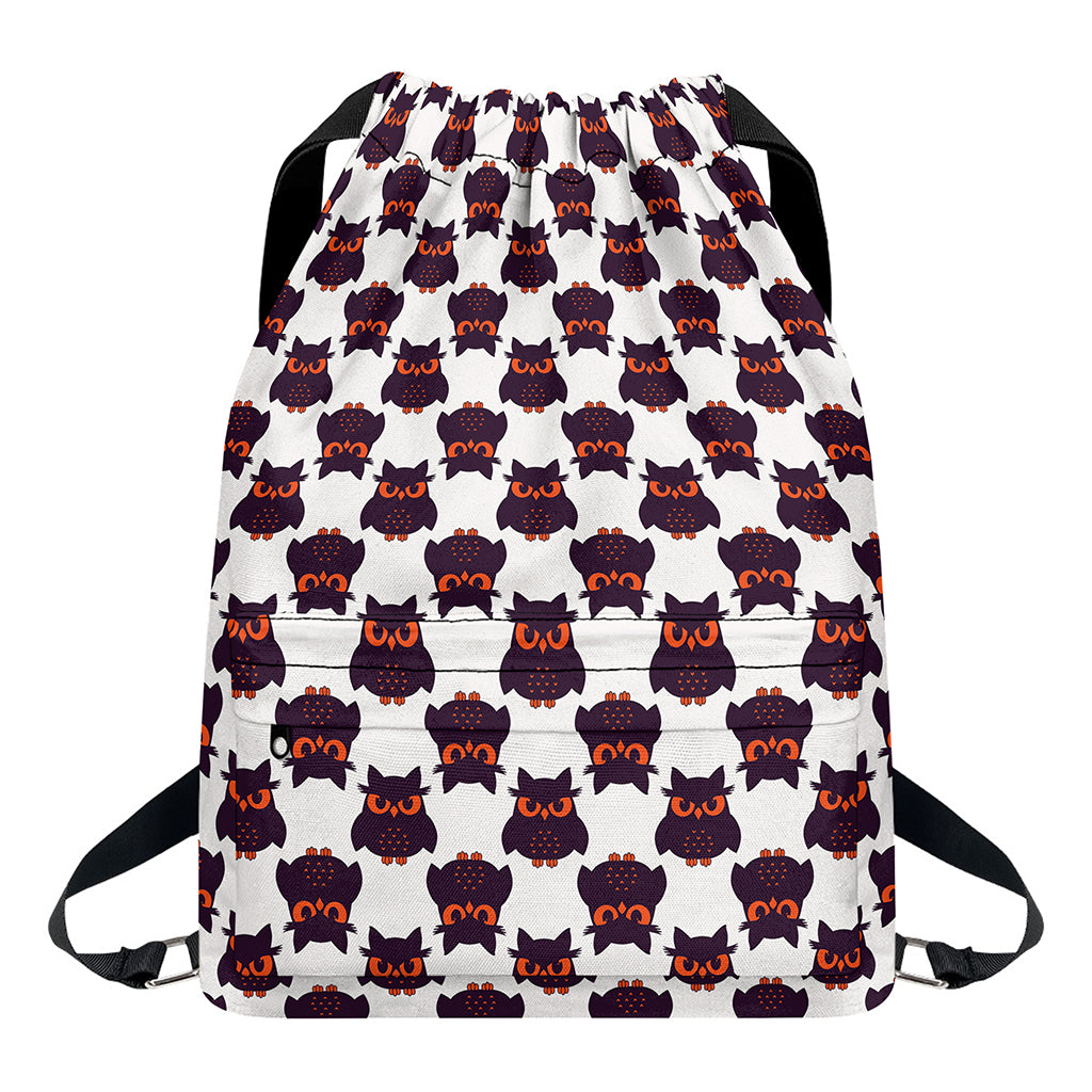 Halloween Owl Pattern Print Drawstring Backpack
