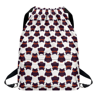 Halloween Owl Pattern Print Drawstring Backpack