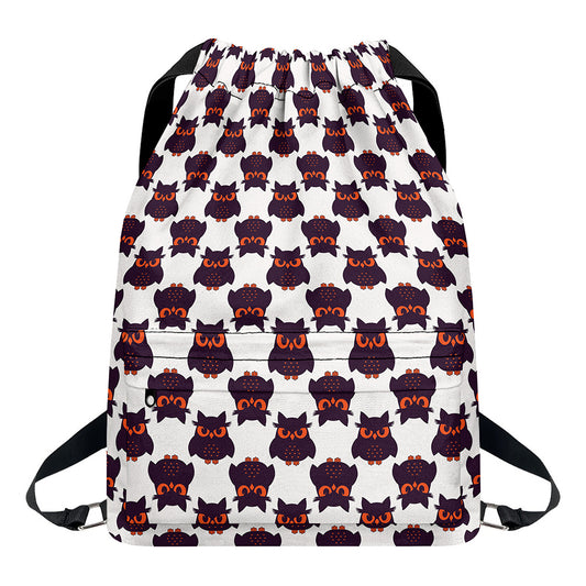Halloween Owl Pattern Print Drawstring Backpack