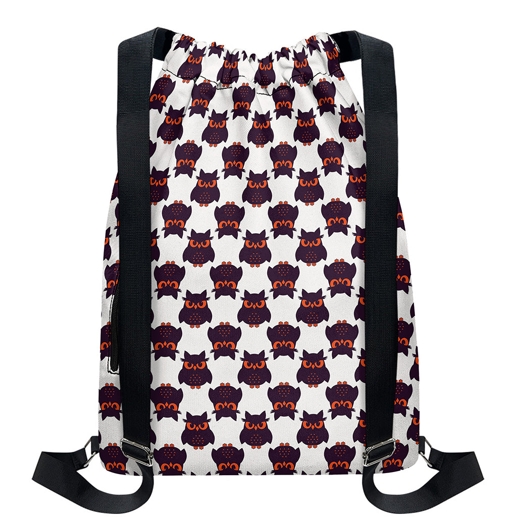 Halloween Owl Pattern Print Drawstring Backpack