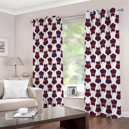 Halloween Owl Pattern Print Extra Wide Grommet Curtains