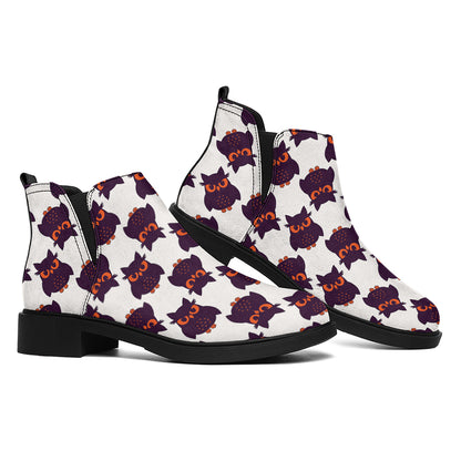 Halloween Owl Pattern Print Flat Ankle Boots