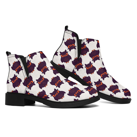Halloween Owl Pattern Print Flat Ankle Boots