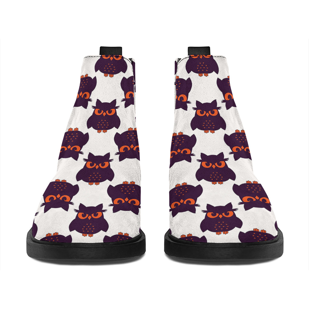 Halloween Owl Pattern Print Flat Ankle Boots