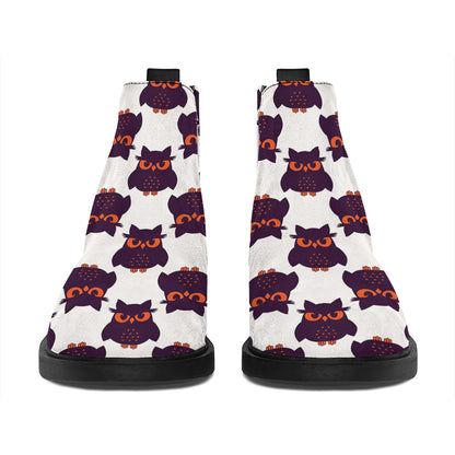 Halloween Owl Pattern Print Flat Ankle Boots