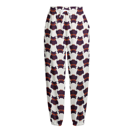 Halloween Owl Pattern Print Fleece Lined Knit Pants