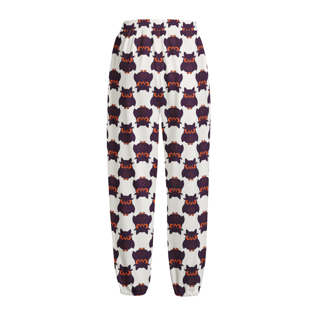 Halloween Owl Pattern Print Fleece Lined Knit Pants
