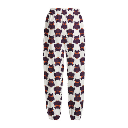 Halloween Owl Pattern Print Fleece Lined Knit Pants