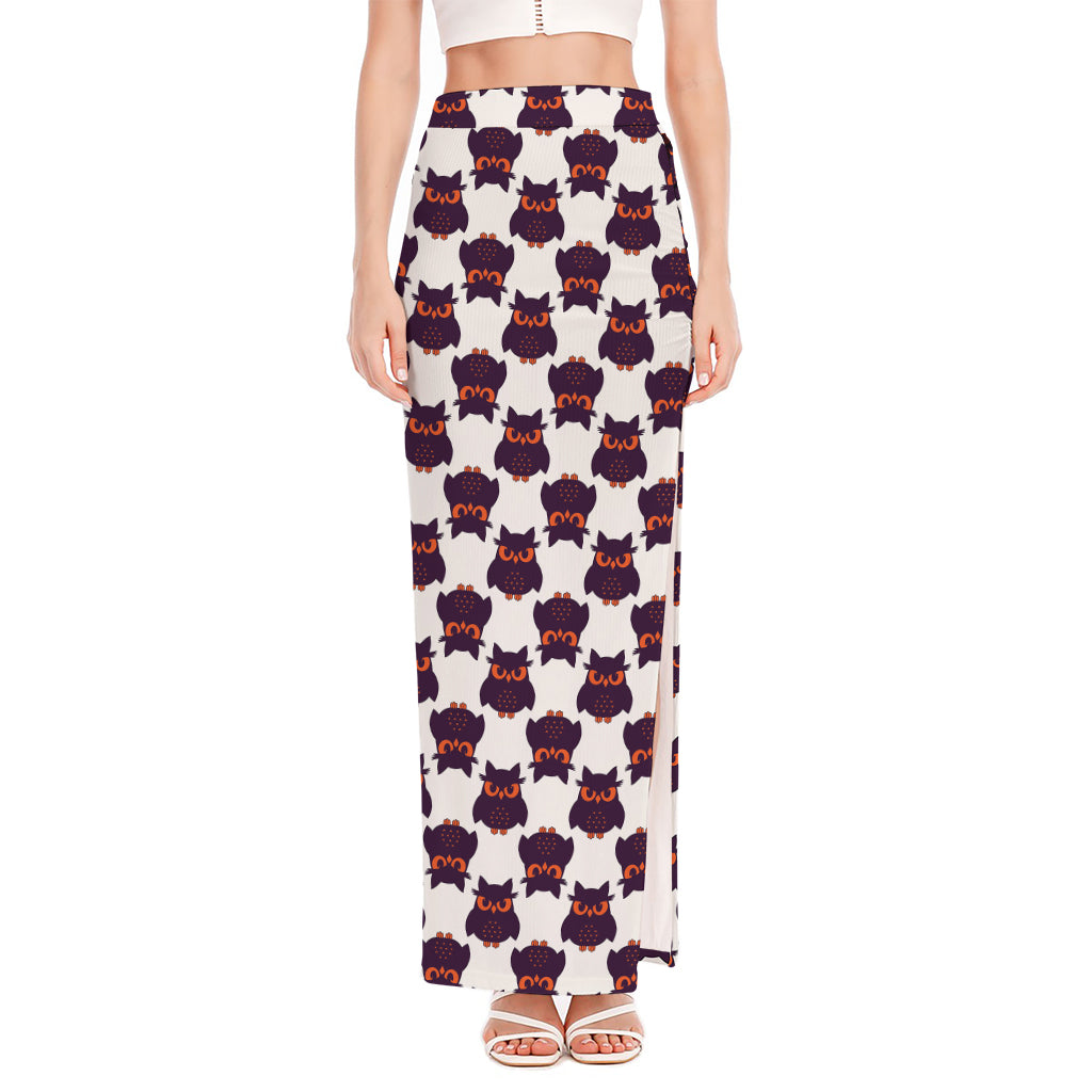 Halloween Owl Pattern Print High Slit Maxi Skirt