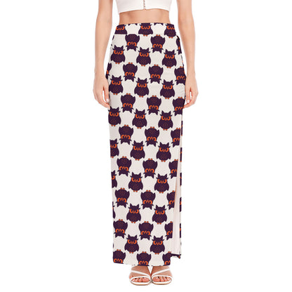 Halloween Owl Pattern Print High Slit Maxi Skirt