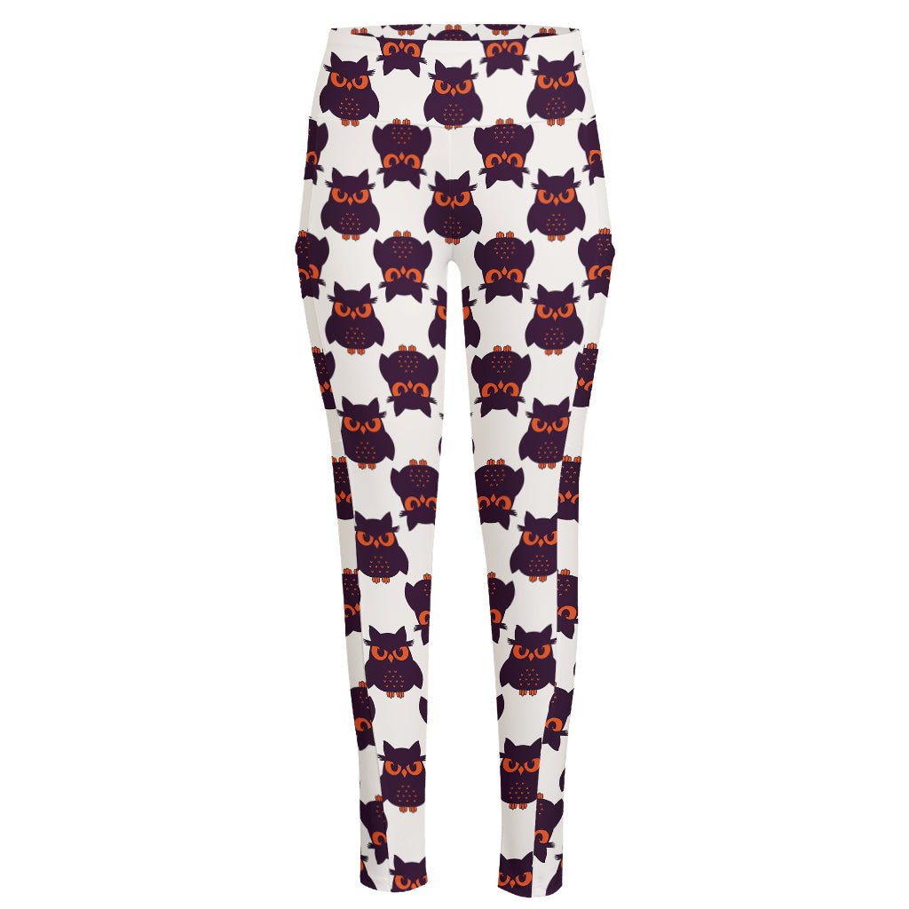 Halloween Owl Pattern Print High-Waisted Pocket Leggings