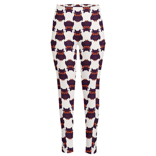 Halloween Owl Pattern Print High-Waisted Pocket Leggings