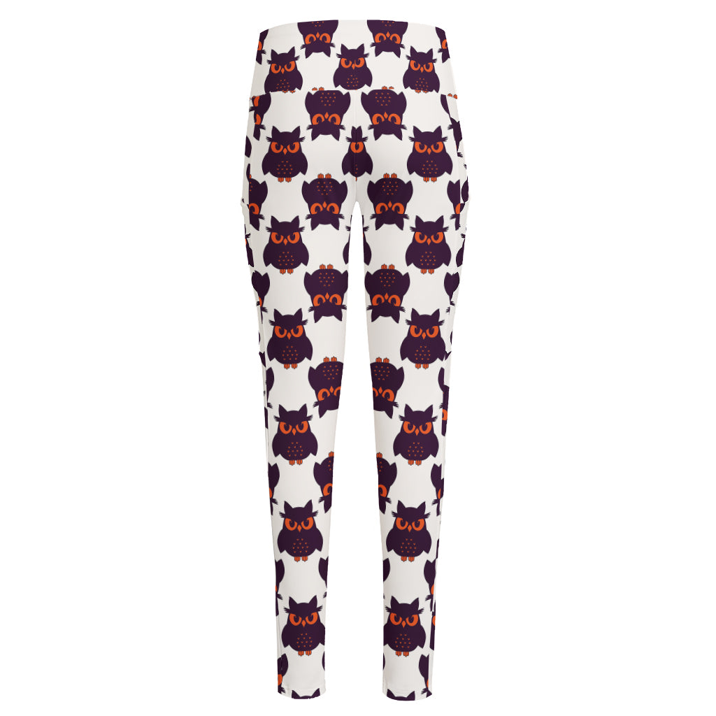 Halloween Owl Pattern Print High-Waisted Pocket Leggings