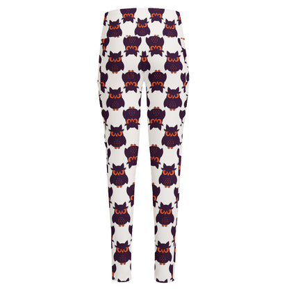 Halloween Owl Pattern Print High-Waisted Pocket Leggings
