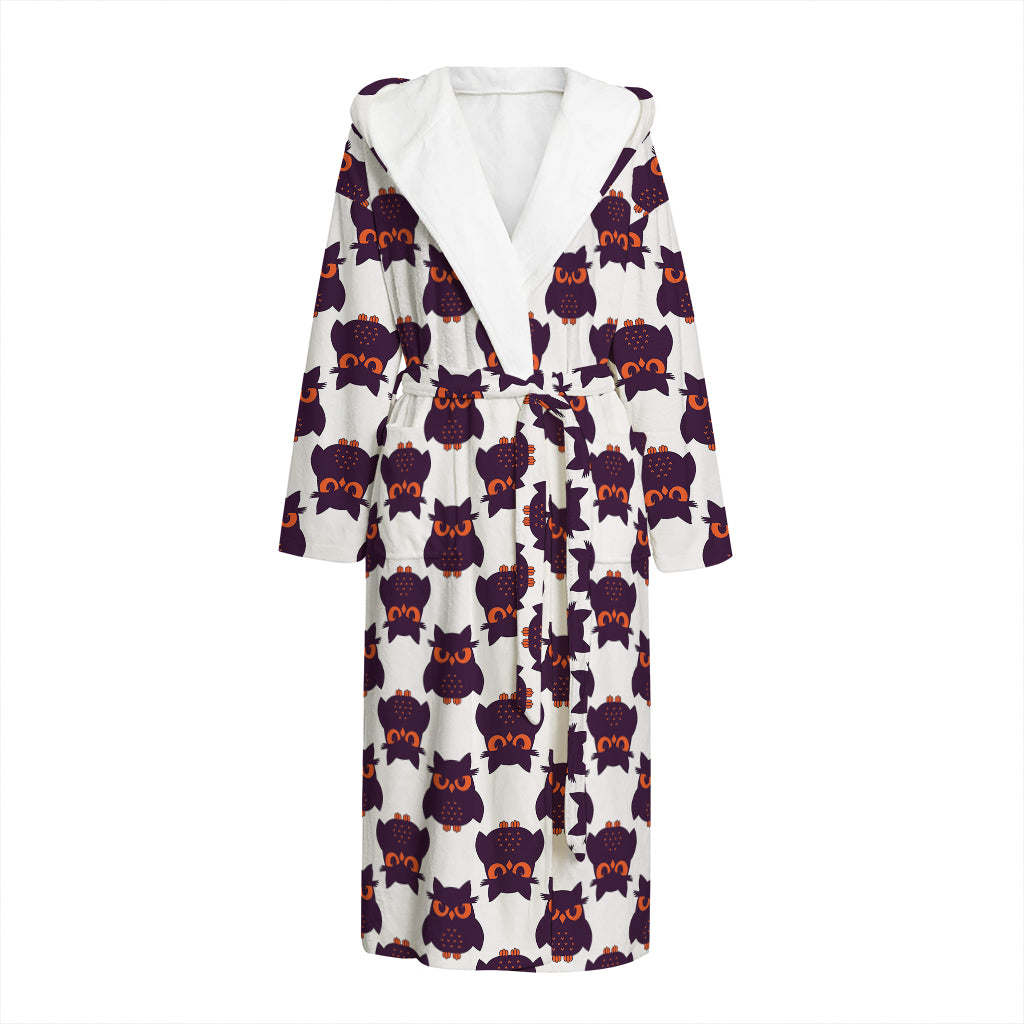 Halloween Owl Pattern Print Hooded Bathrobe