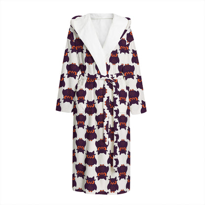Halloween Owl Pattern Print Hooded Bathrobe
