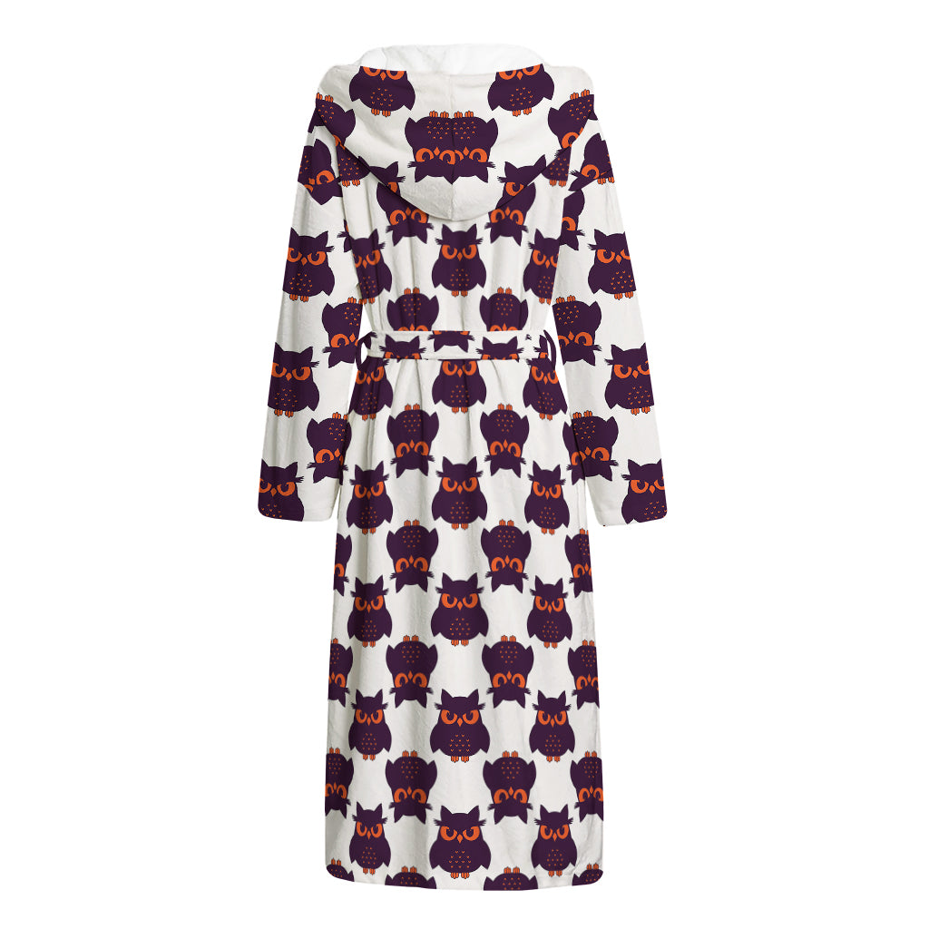 Halloween Owl Pattern Print Hooded Bathrobe