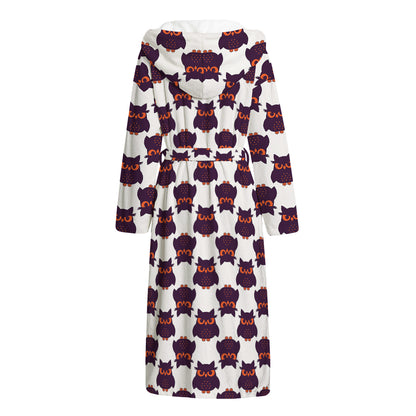 Halloween Owl Pattern Print Hooded Bathrobe