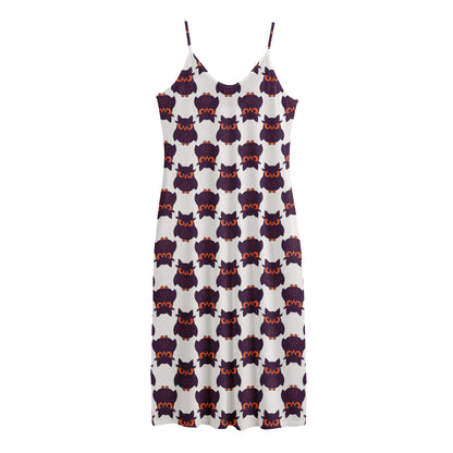 Halloween Owl Pattern Print Jersey Midi Cami Dress