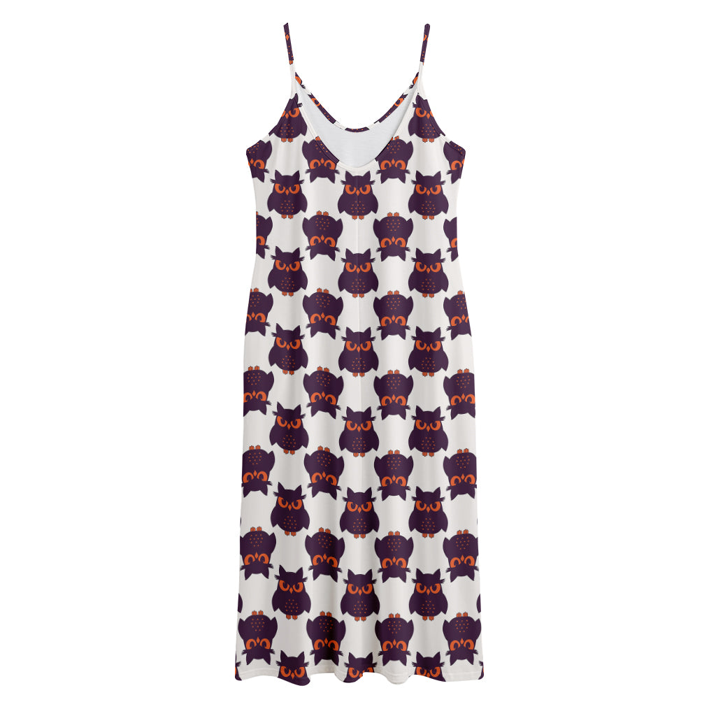 Halloween Owl Pattern Print Jersey Midi Cami Dress