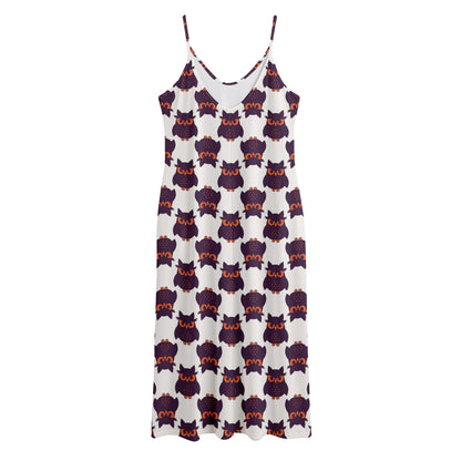 Halloween Owl Pattern Print Jersey Midi Cami Dress