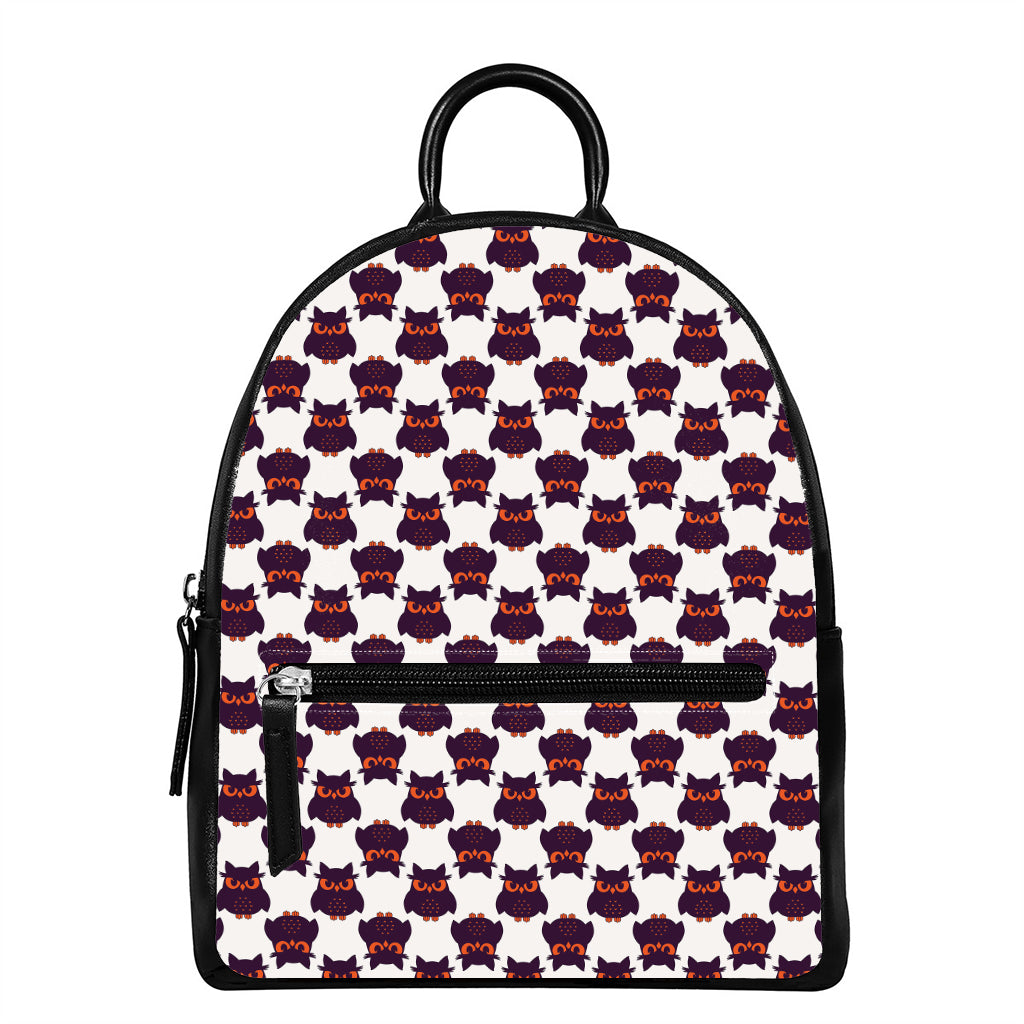 Halloween Owl Pattern Print Leather Backpack