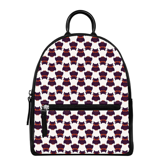Halloween Owl Pattern Print Leather Backpack