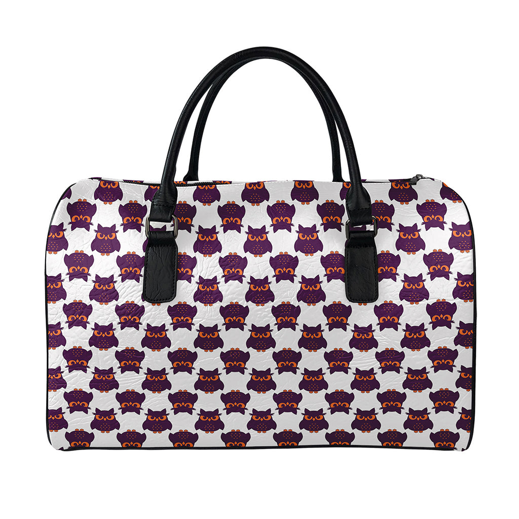 Halloween Owl Pattern Print Leather Duffle Bag