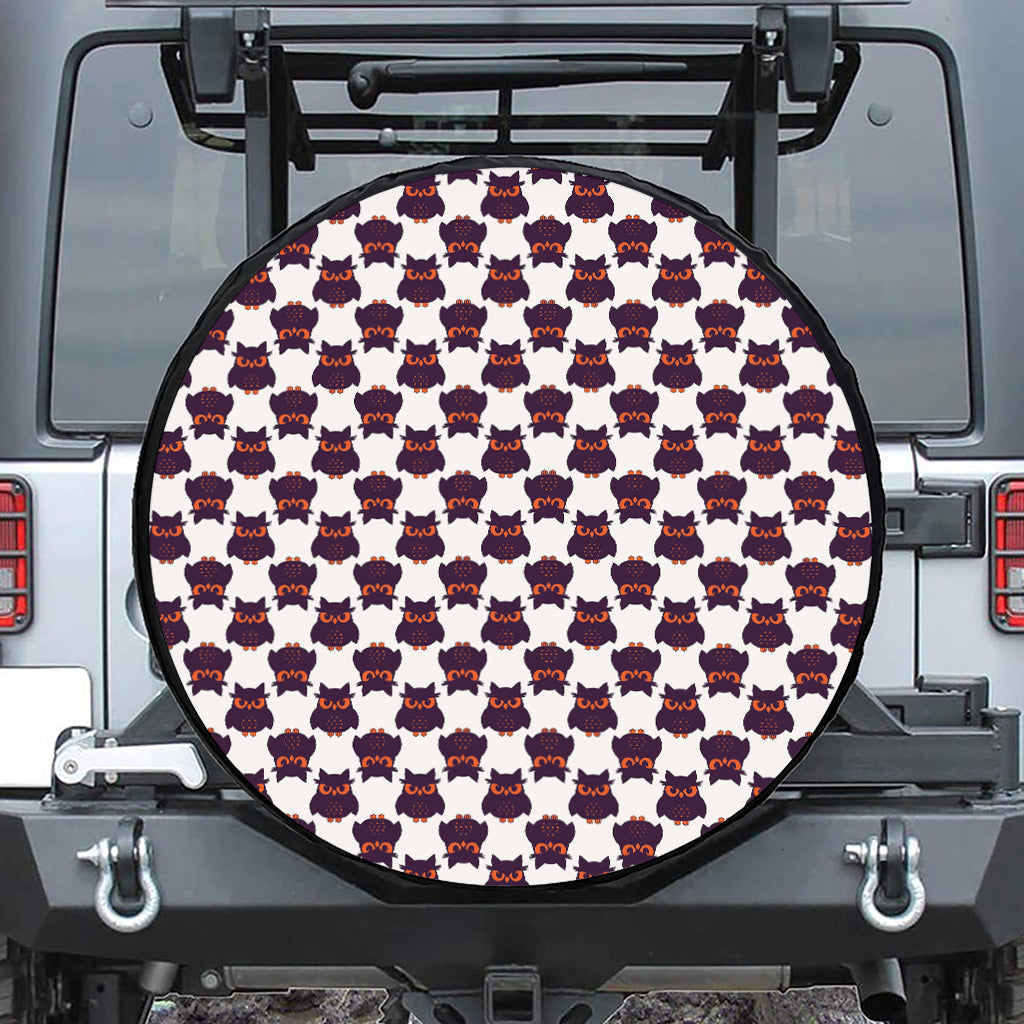 Halloween Owl Pattern Print Leather Spare Tire Cover