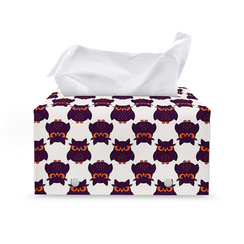 Halloween Owl Pattern Print Leather Tissue Box Cover