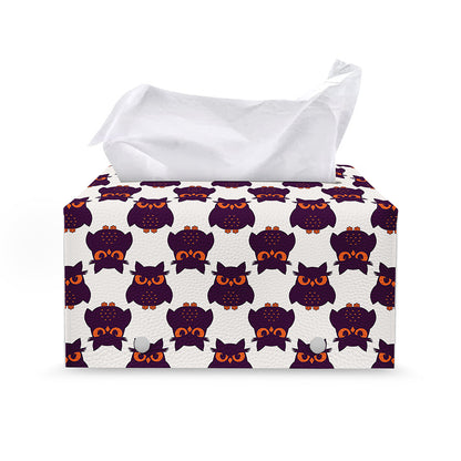 Halloween Owl Pattern Print Leather Tissue Box Cover