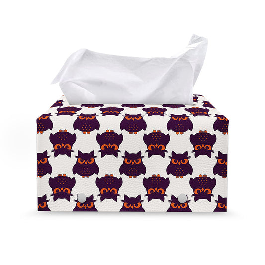 Halloween Owl Pattern Print Leather Tissue Box Cover