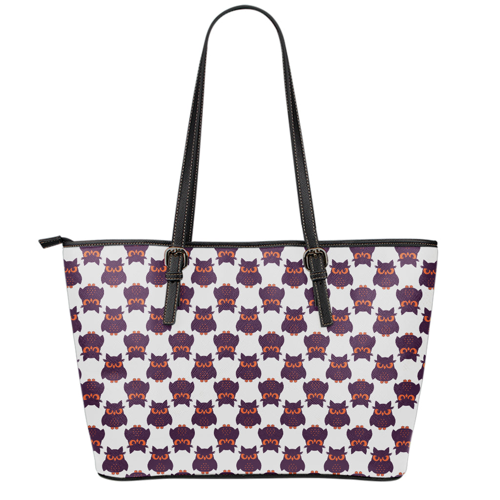 Halloween Owl Pattern Print Leather Tote Bag