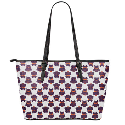 Halloween Owl Pattern Print Leather Tote Bag